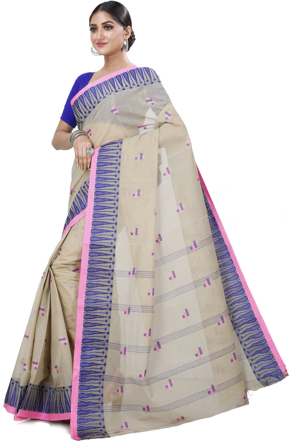 Grey Pure Cotton Simar Tant Saree (1040)